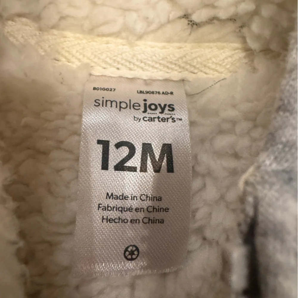 Carter's Light Gray Fleece-Lined Hoodie